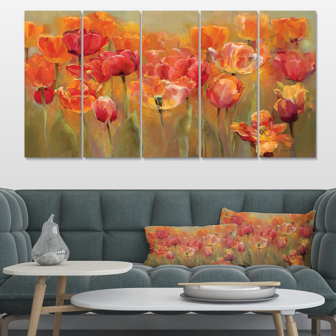 Designart - Red Handpainted Tulips - Traditional Gallery-wrapped Canvas